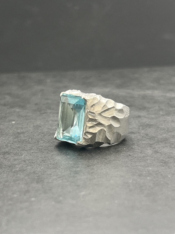 Blackrock Jewel Diamond Carved Ring Men Blue Topaz Gemstone
