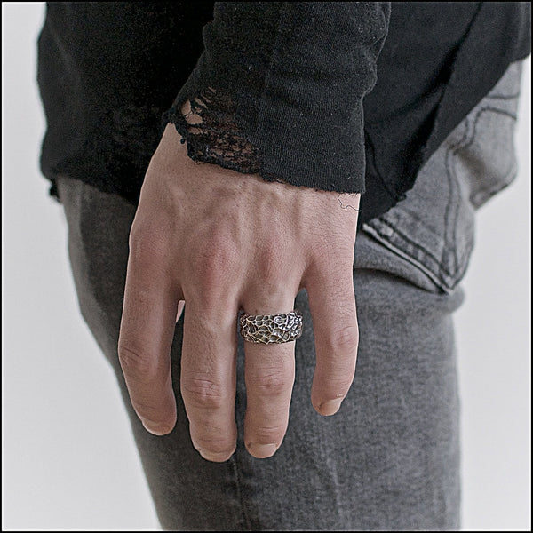 Men's ring Band carved moon - Black Rock Jewel