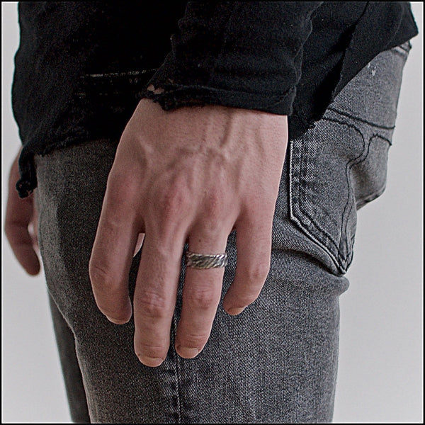 Men's ring Band carved oxid - Black Rock Jewel
