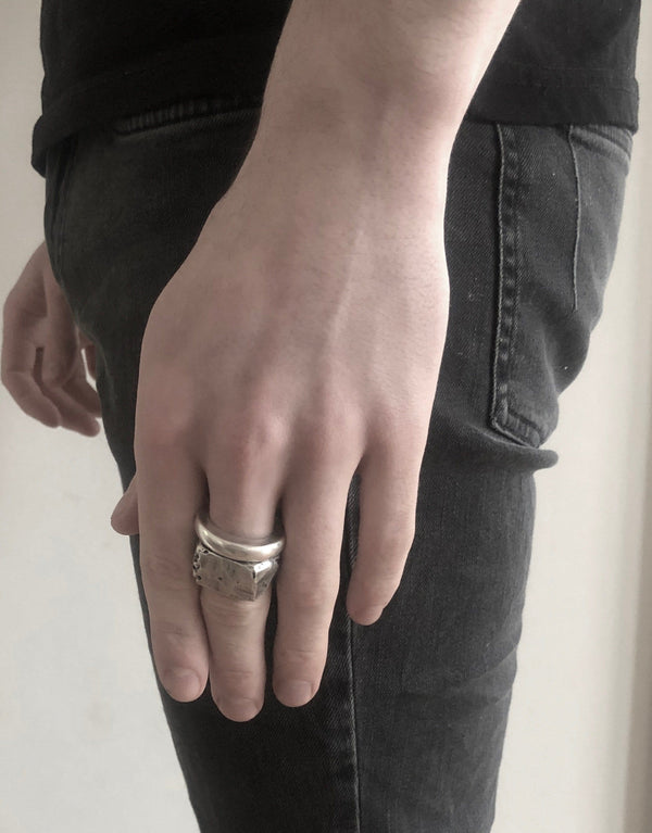 Men's ring Combination signet raw - Black Rock Jewel