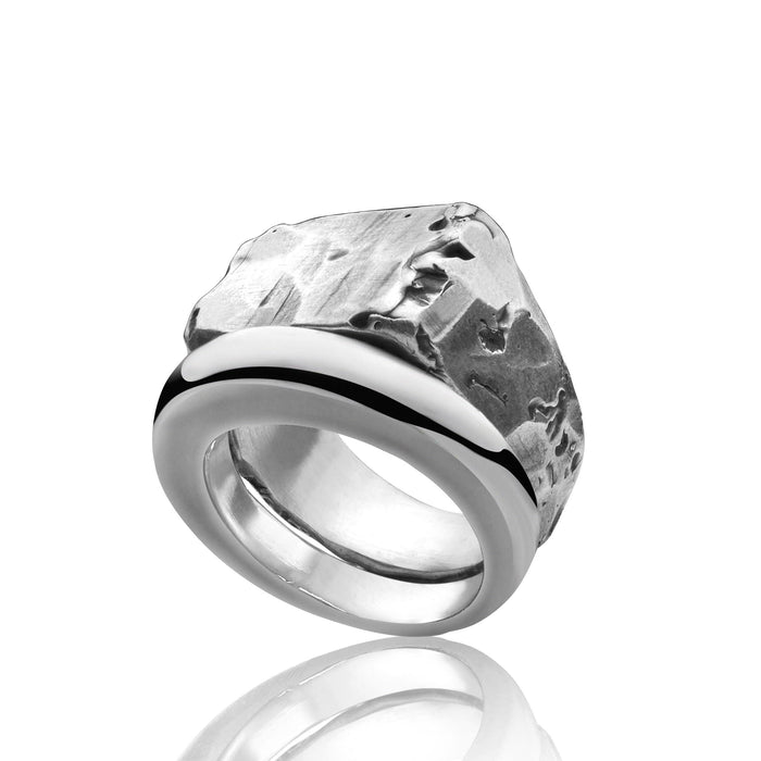 Men's ring Combination signet raw - Black Rock Jewel
