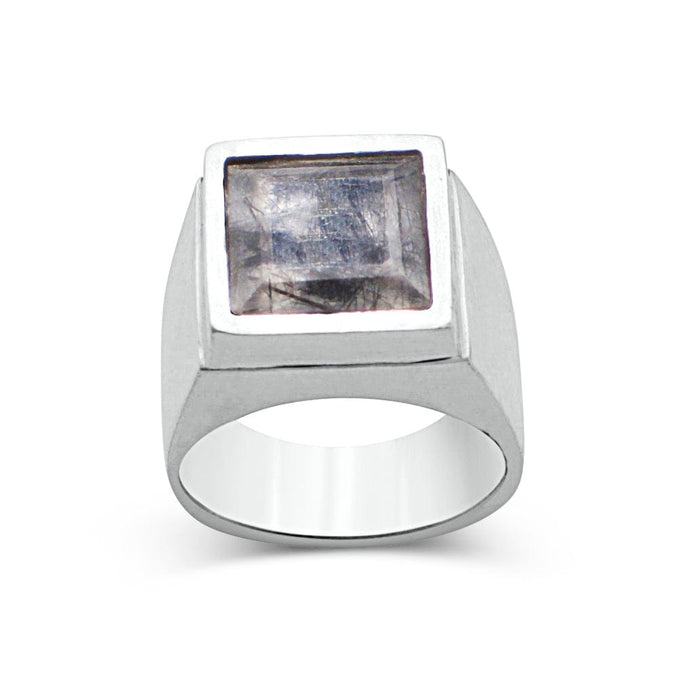 Men´s ring signet black rutile quartz stone - Black Rock Jewel
