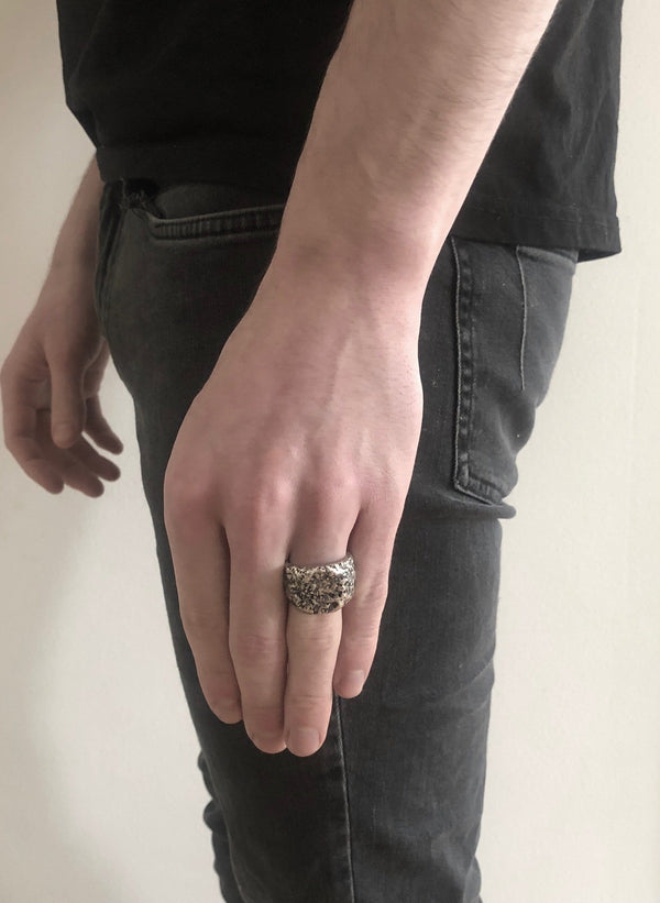 Men's ring Signet carved moon oxid - Black Rock Jewel