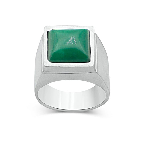 Men´s ring signet natural green jade gemstone - Black Rock Jewel