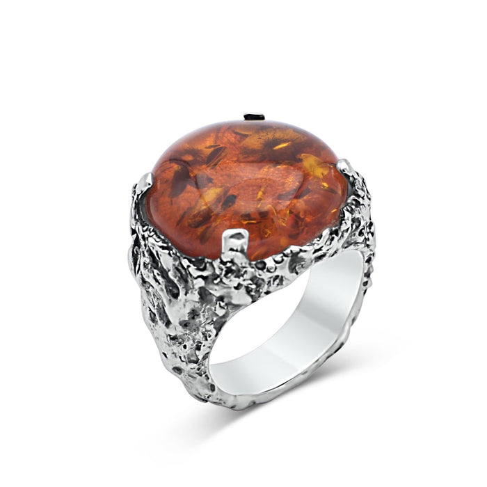 Men's signet ring Baltic amber orange big - Black Rock Jewel