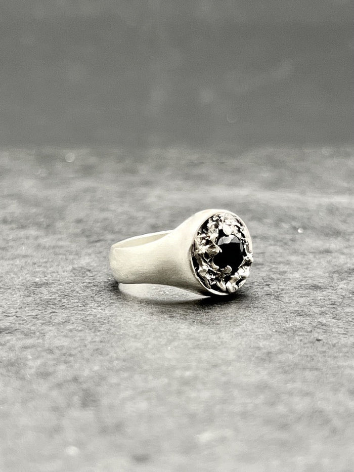 Pinkie Black Rock Ring natural black onyx gemstone - Black Rock Jewel