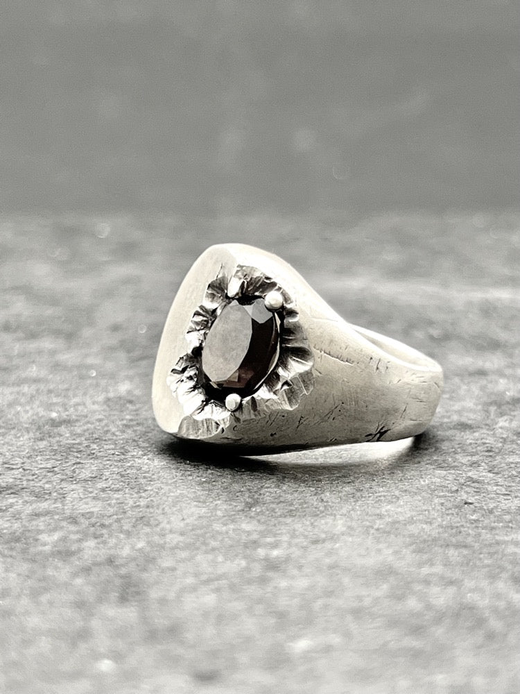 Smoky quartz big signet ring - Black Rock Jewel