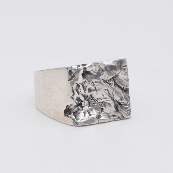 Square signet crunch rock ring - Black Rock Jewel