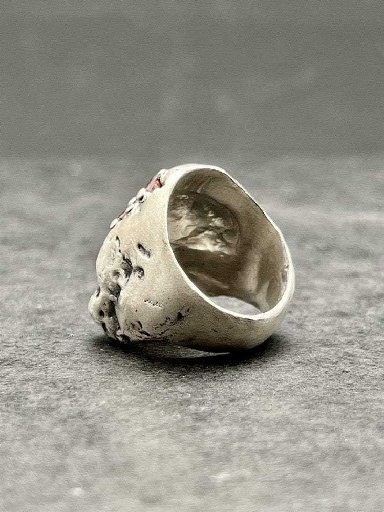 The Skull ring with red garnet stone - Black Rock Jewel