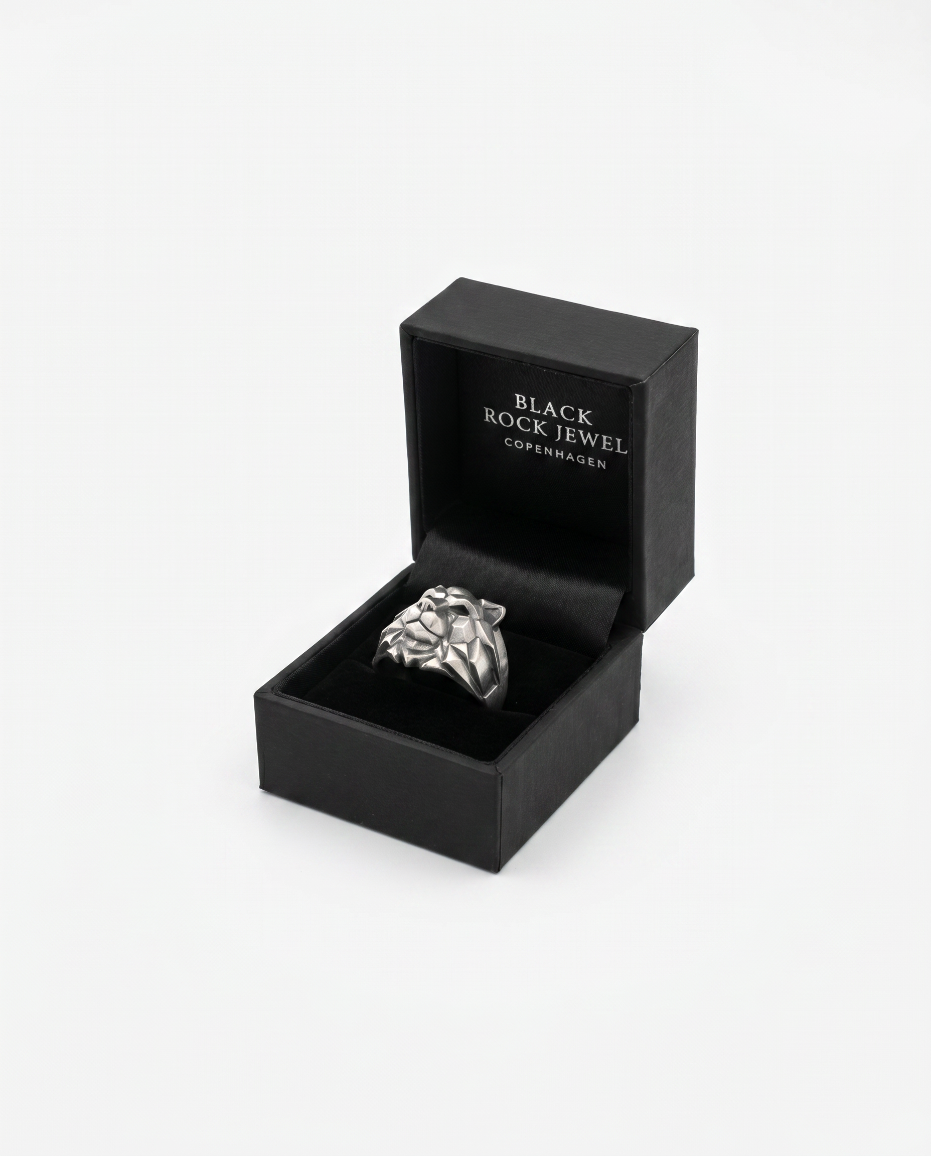 FENRIR wolf head signet ring in jewelry box · 925 sterling silver · Black Rock Jewel