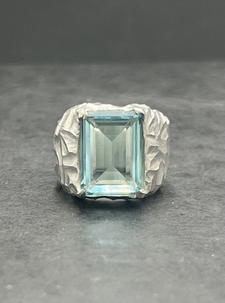 Blackrock Jewel Diamond Carved Ring Men Blue Topaz Gemstone