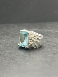 Diamond carved ring with Blue Topaz Gemstone