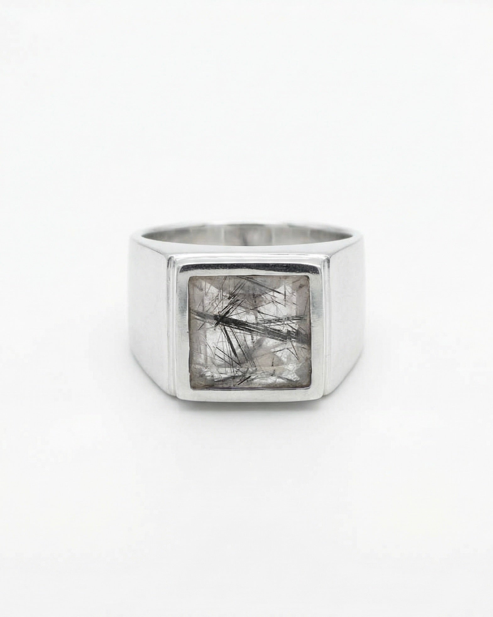 THUNDER — Black Rutile Quartz Signet | Solid Sterling Silver