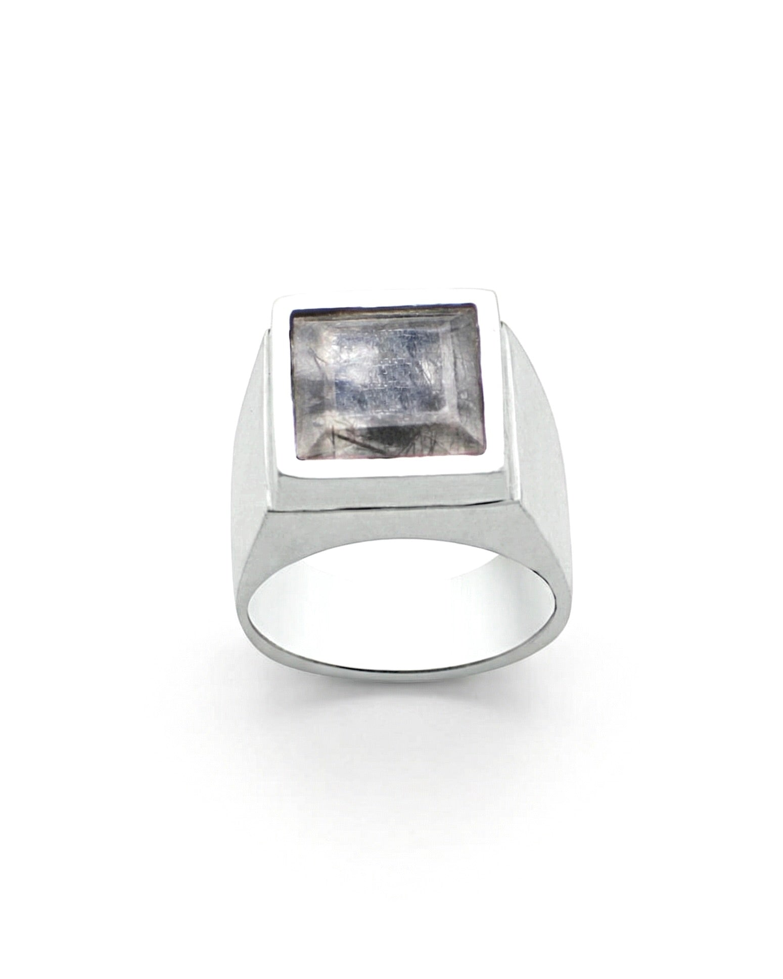 THUNDER — Black Rutile Quartz Signet | Solid Sterling Silver