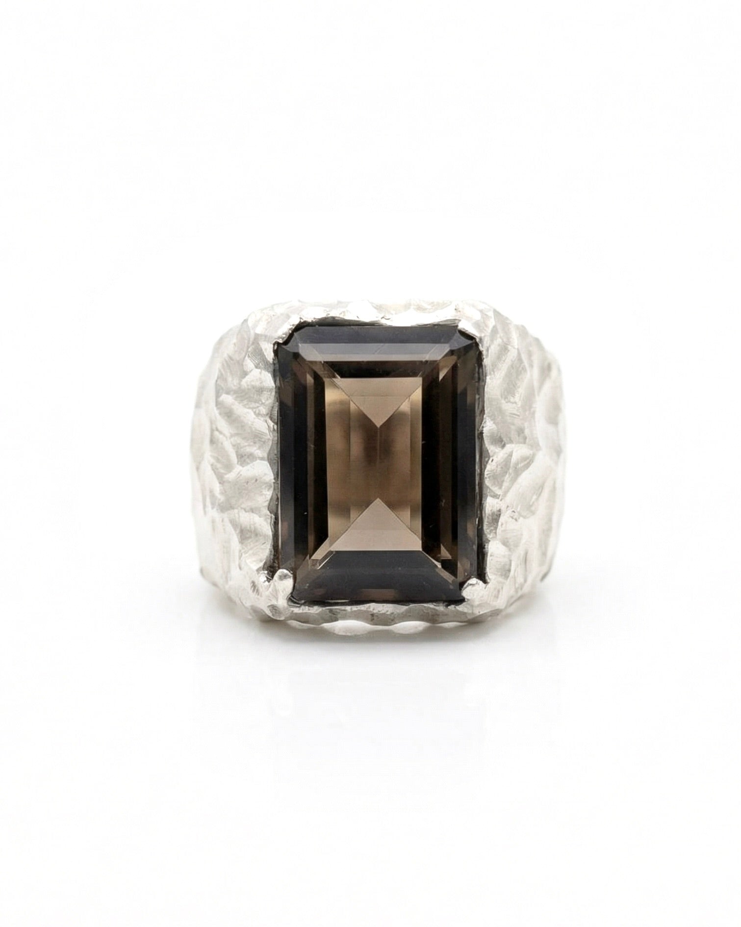 CRYPT — Engraved Smoky Quartz Signet | Solid Sterling Silver