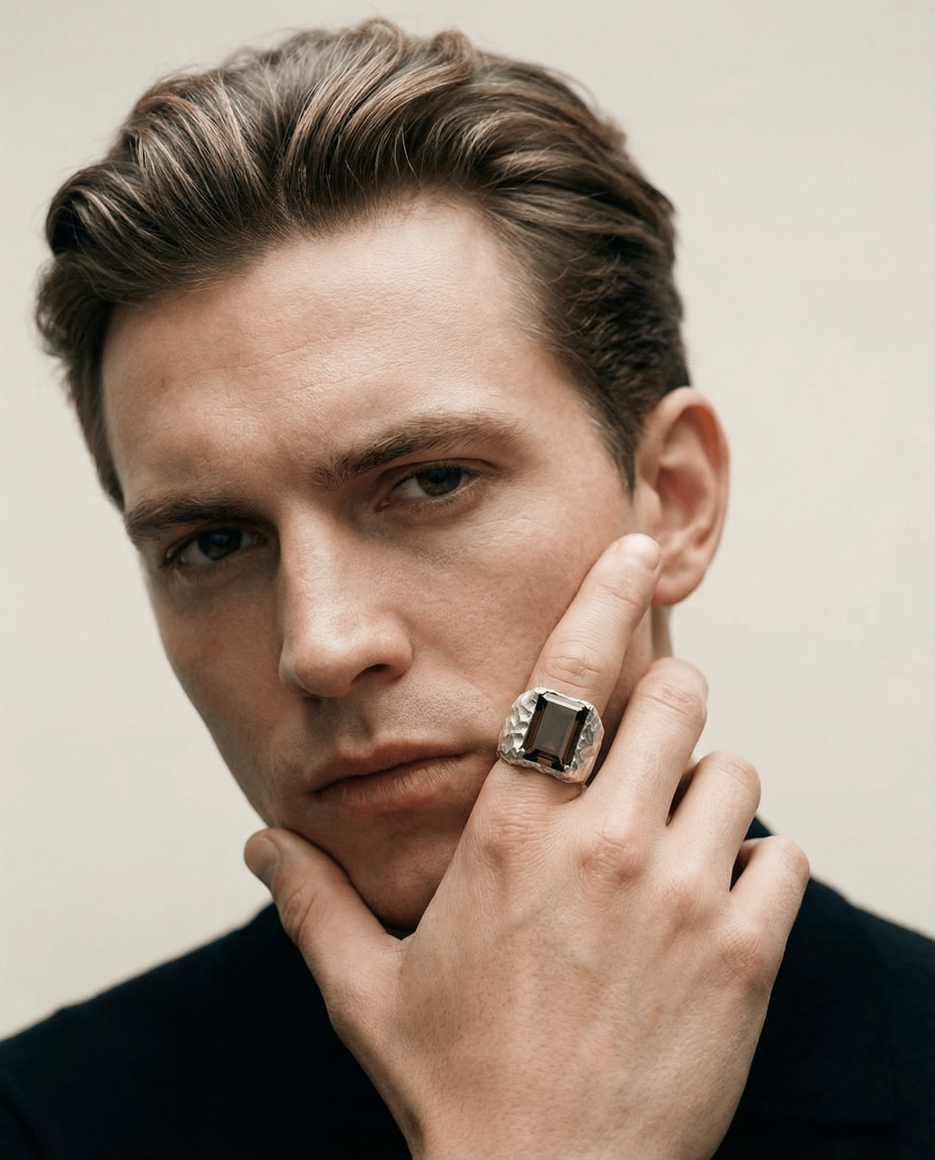 CRYPT — Engraved Smoky Quartz Signet | Solid Sterling Silver Black Rock Jewel CRYPT Engraved Smoky Quartz Signet | Black Rock Jewel ring