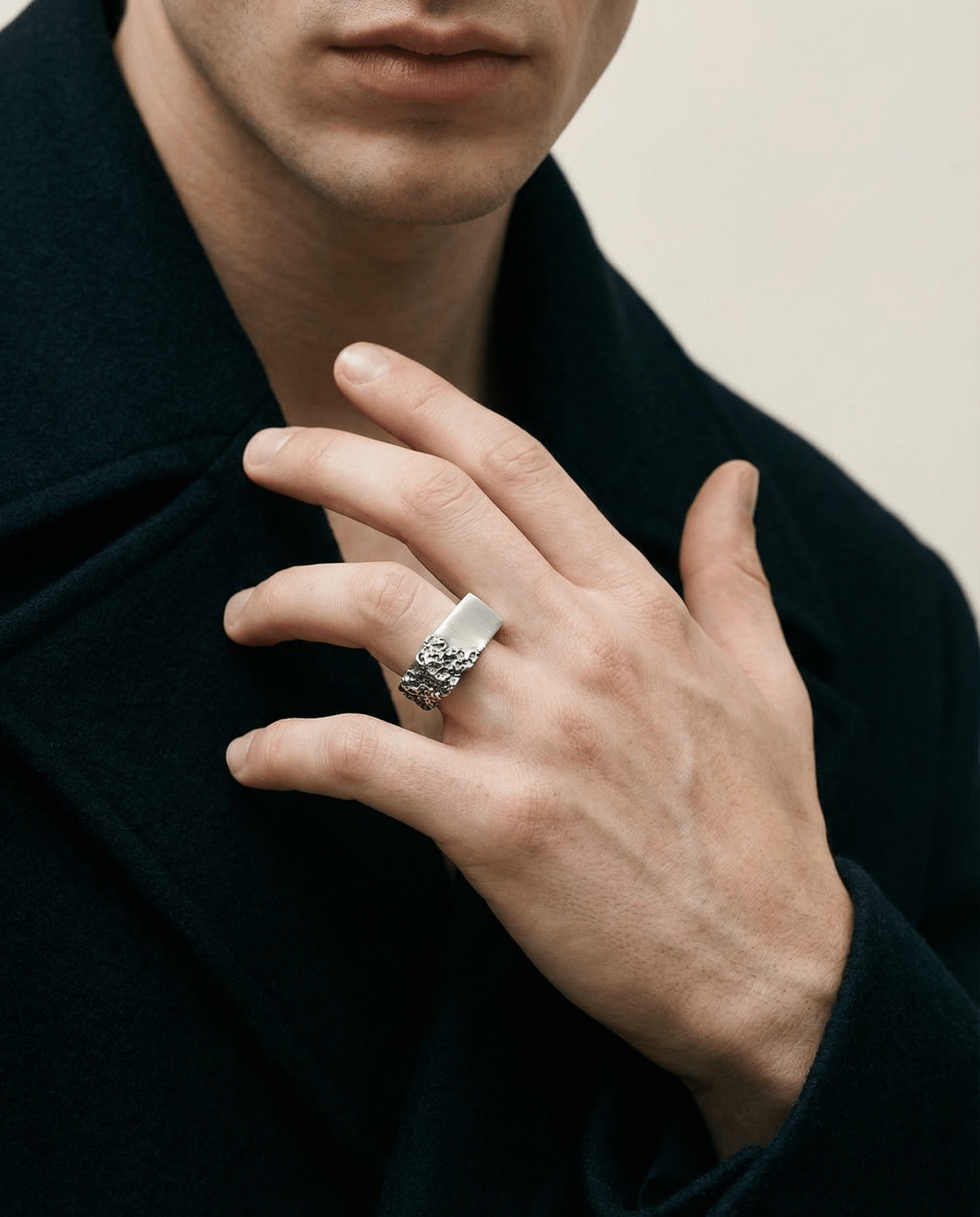 FRAME — Architectural Rectangular Signet | Solid Sterling Silver Black Rock Jewel FRAME Architectural Squared Signet | Black Rock Jewel ring
