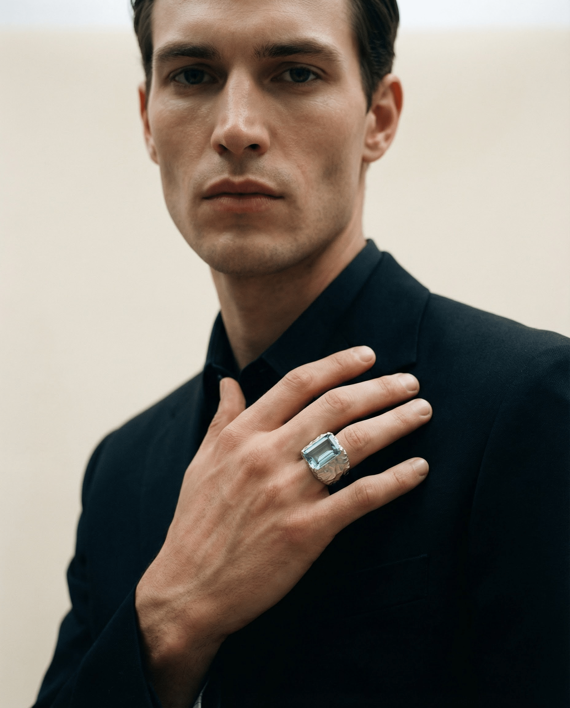 GLACIER — Carved Blue Topaz Signet | Solid Sterling Silver Black Rock Jewel GLACIER Blue Topaz Signet Ring | Black Rock Jewel ring