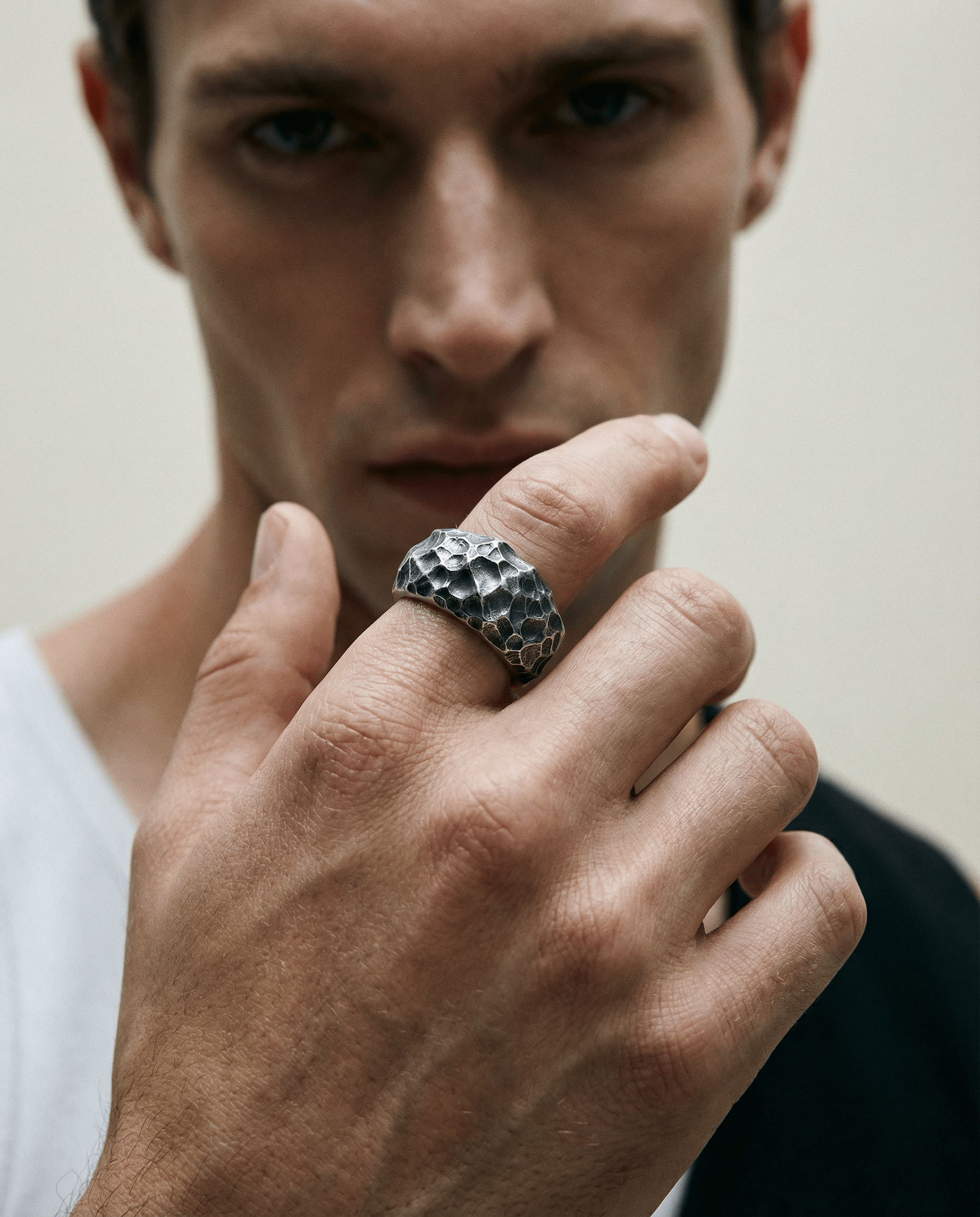 LUNAR — Cratered Texture Band | Solid Sterling Silver Black Rock Jewel LUNAR Cratered Texture Band | Black Rock Jewel ring