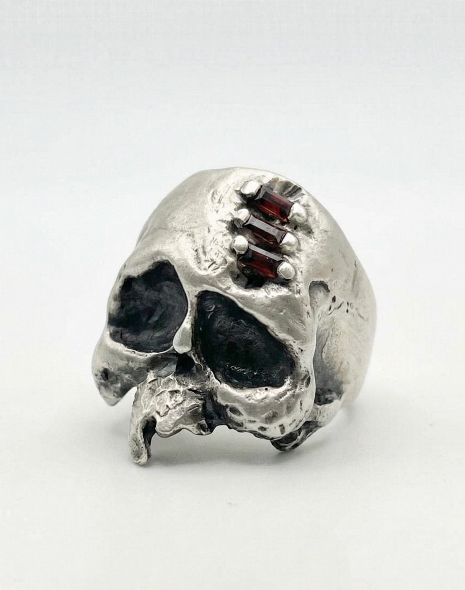 MEND — Garnet Suture Skull | Solid Sterling Silver Black Rock Jewel MEND Garnet Suture Skull Ring | Black Rock Jewel ring