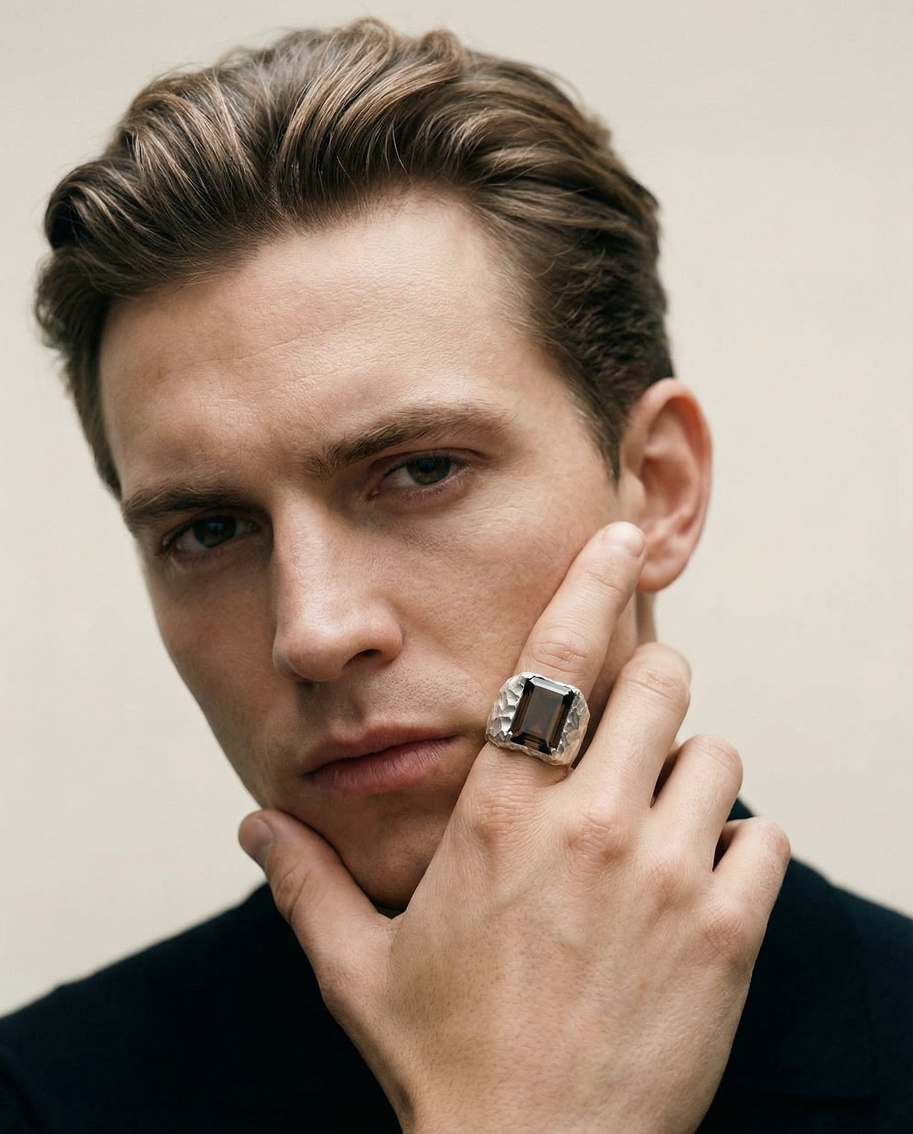 CRYPT — Engraved Smoky Quartz Signet | Solid Sterling Silver