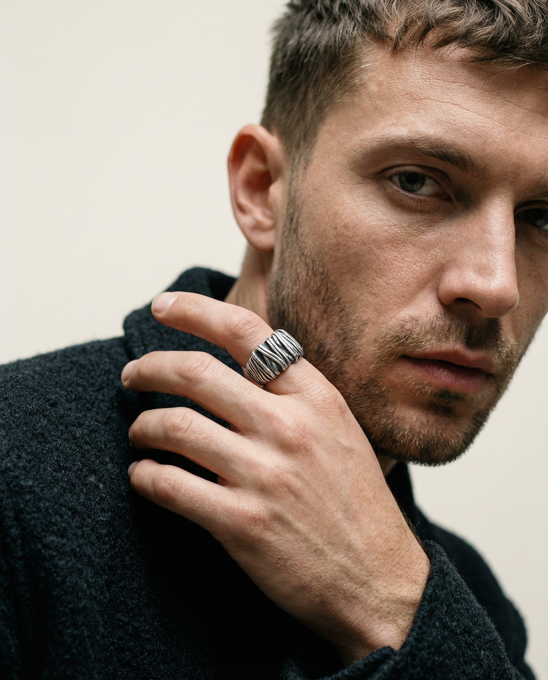 MOORING — Heavy Twisted Rope Band | Solid Sterling Silver on model