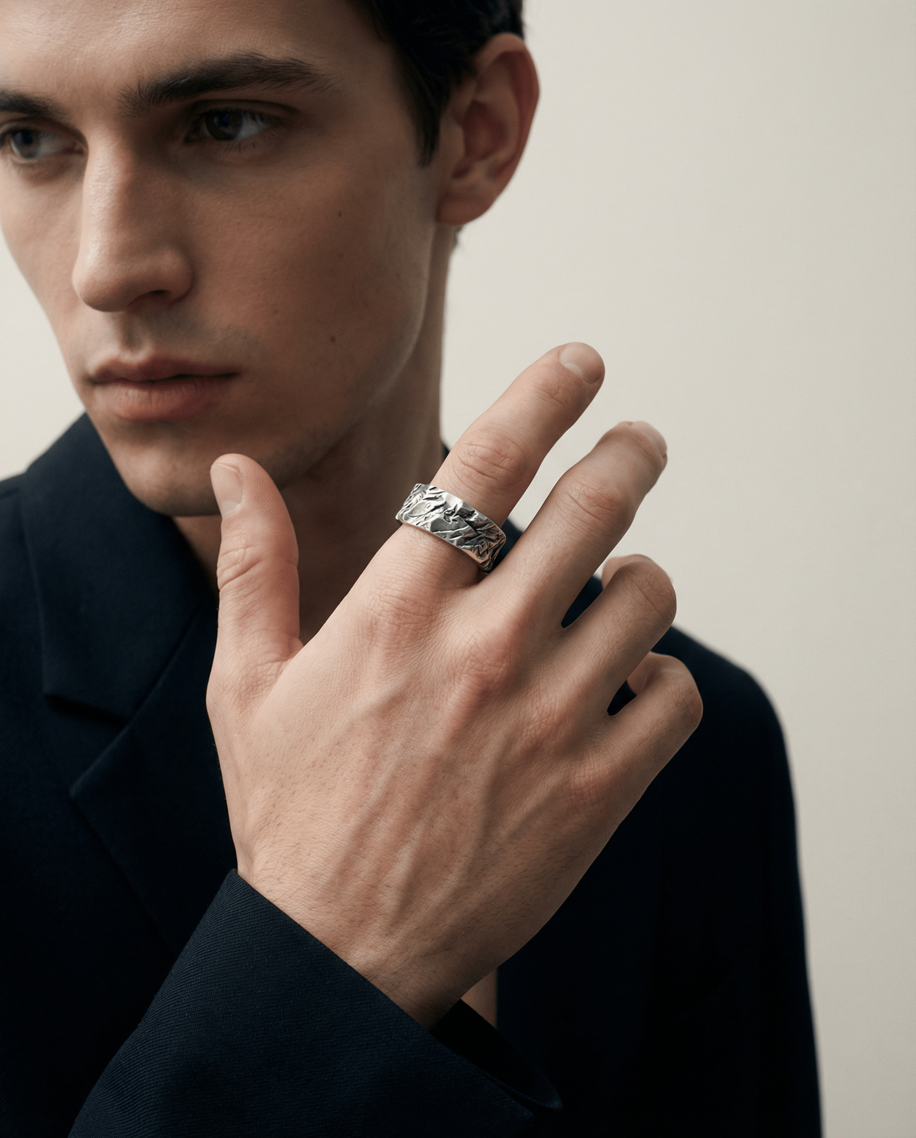 RIDGE — Brutalist Texture Band | Solid Sterling Silver Black Rock Jewel RIDGE Brutalist Texture Band | Black Rock Jewel ring