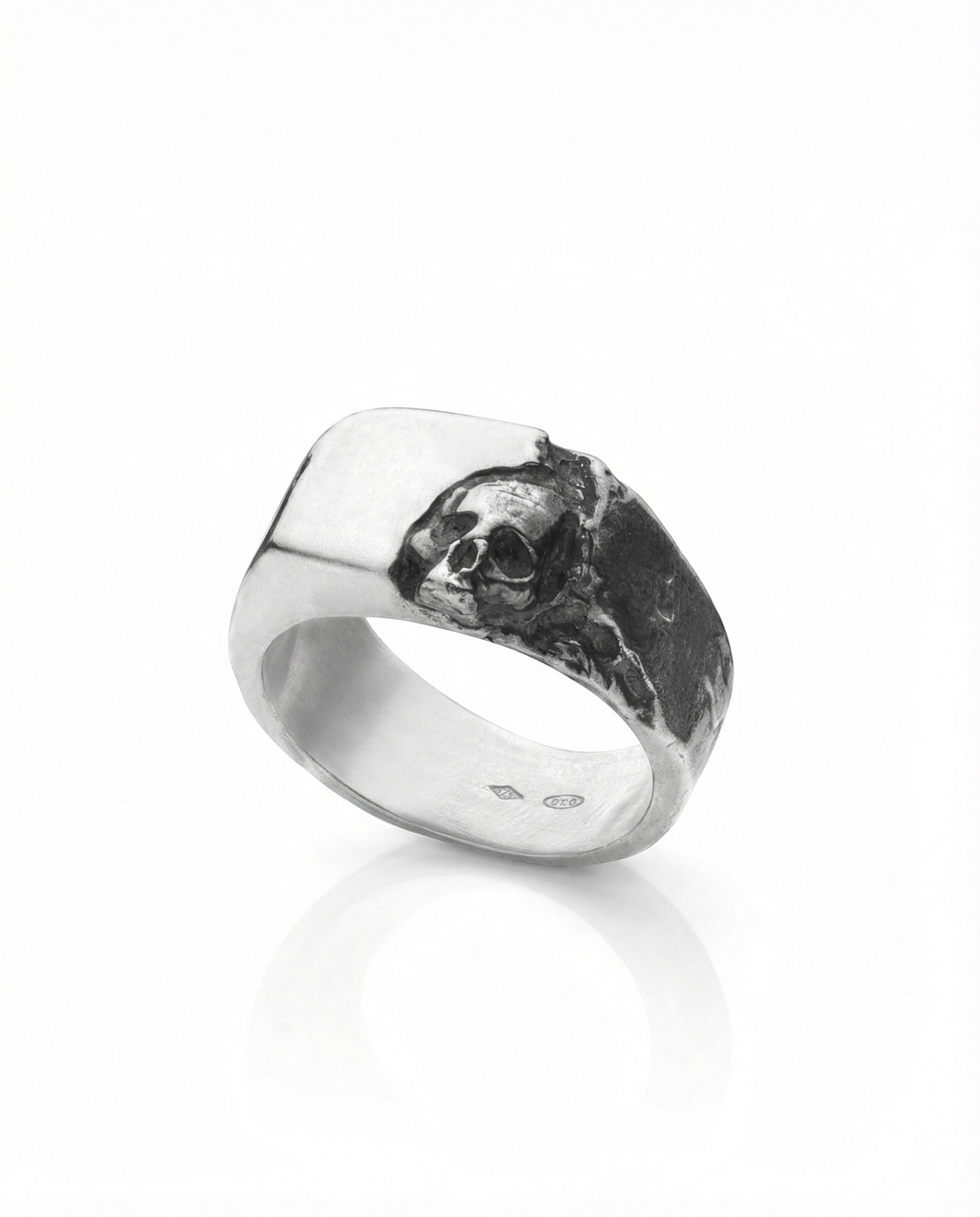 Skull Signet Ring for Men | Hand-Carved 925 Sterling Silver | MEMENTO MORI - Black Rock Jewel