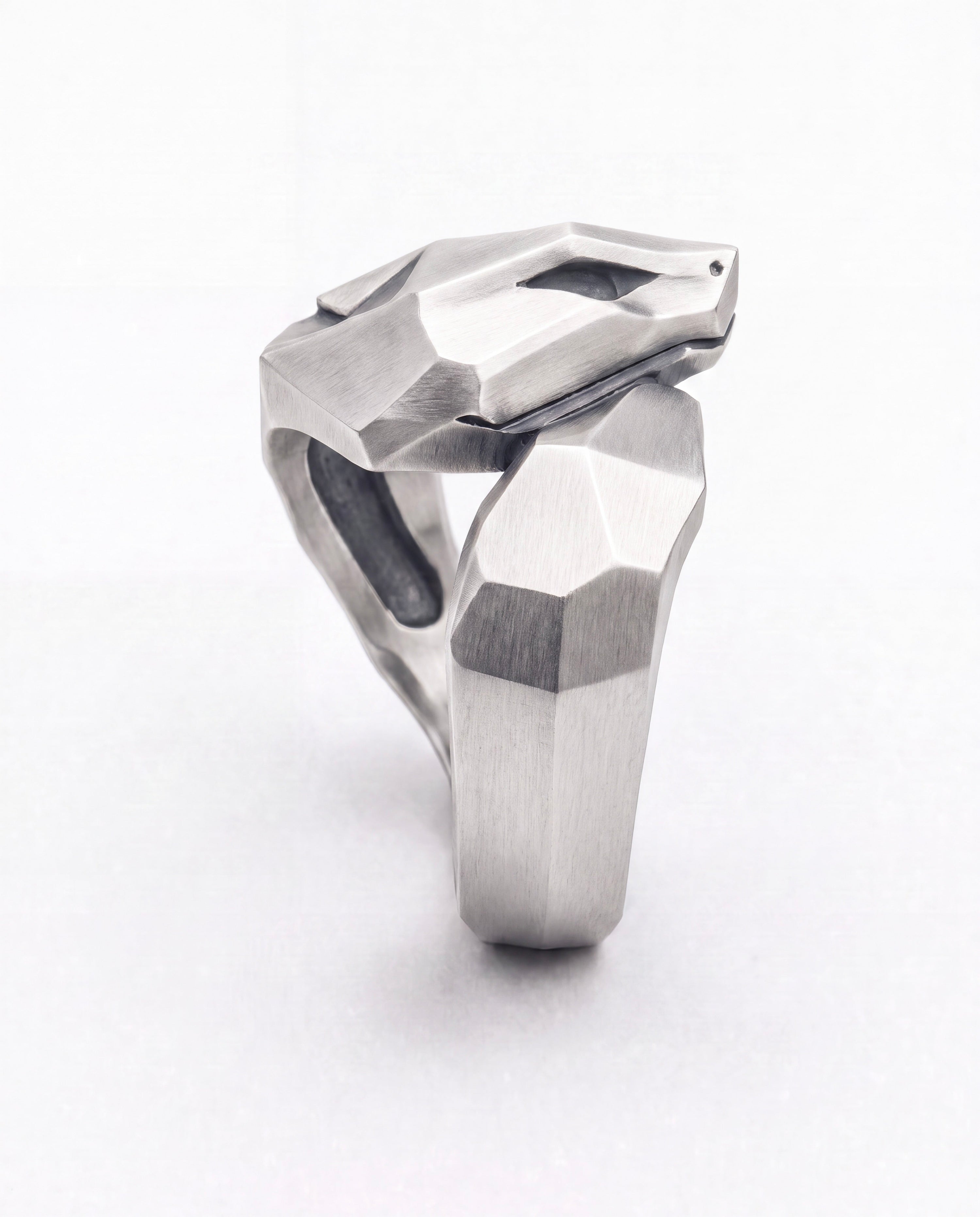 Snake Head Signet Ring for Men | Hand-Carved 925 Sterling Silver | JÖRMUNGANDR - Black Rock Jewel