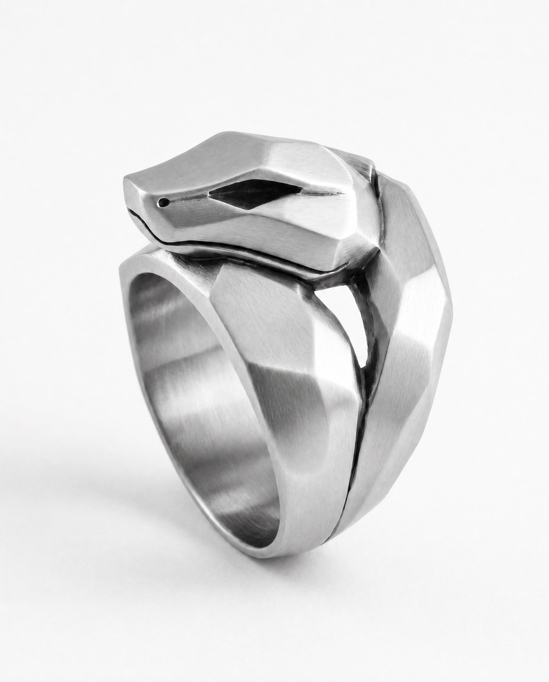 Snake Head Signet Ring for Men | Hand-Carved 925 Sterling Silver | JÖRMUNGANDR - Black Rock Jewel