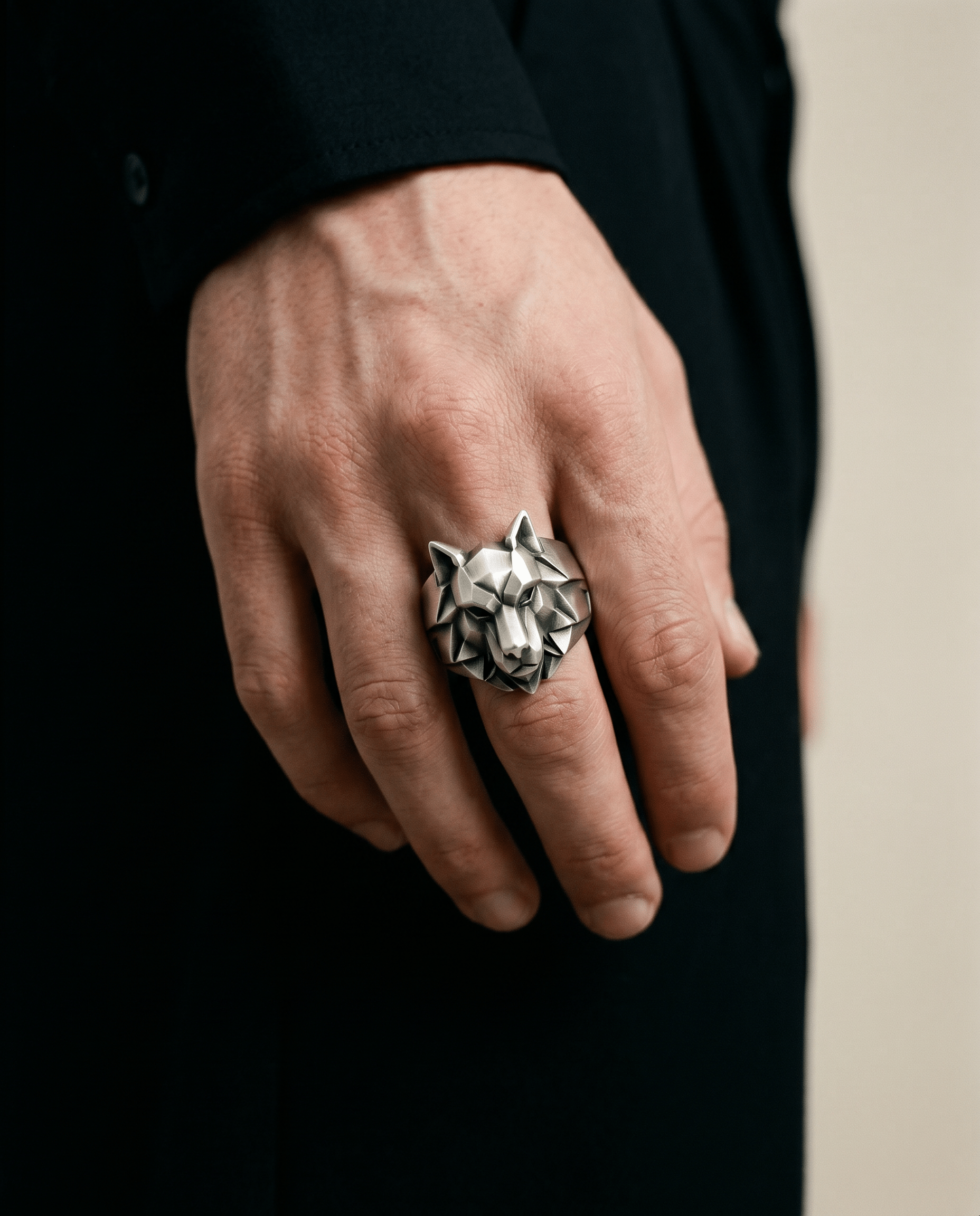 Wolf Head Signet Ring for Men | Hand-Carved 925 Sterling Silver | FENRIR Black Rock Jewel FENRIR Hand-Carved Wolf Signet Ring for Men | Black Rock Jewel ring