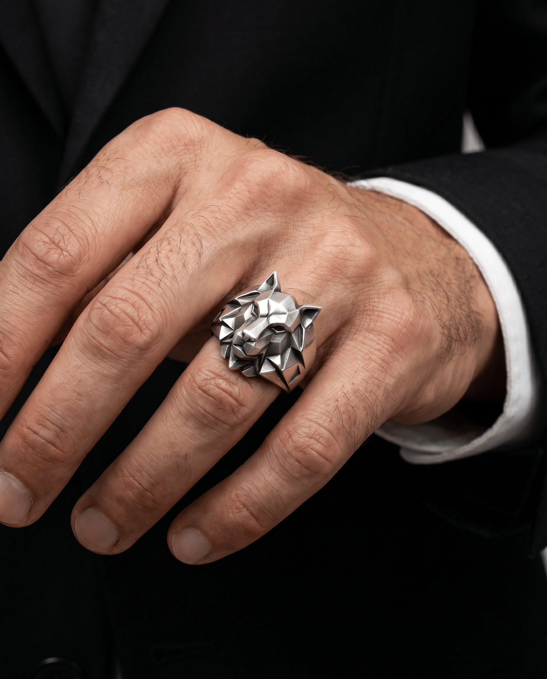Wolf Head Signet Ring for Men | Hand-Carved 925 Sterling Silver | FENRIR Black Rock Jewel FENRIR Hand-Carved Wolf Signet Ring for Men | Black Rock Jewel ring