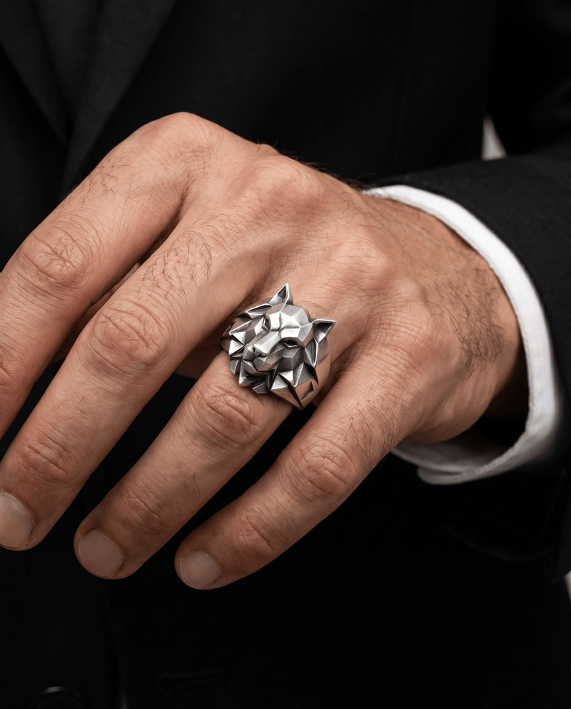 Wolf Head Signet Ring for Men | Hand-Carved 925 Sterling Silver | FENRIR Black Rock Jewel FENRIR Hand-Carved Wolf Signet Ring for Men | Black Rock Jewel ring