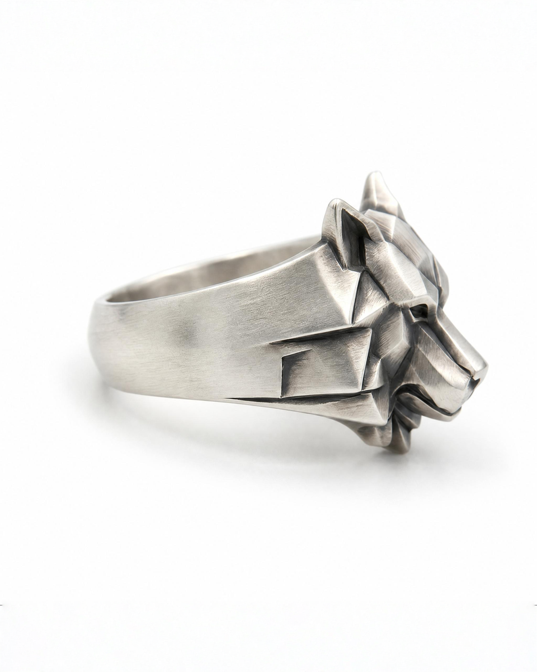 FENRIR wolf head signet ring side view · 925 sterling silver · Black Rock Jewel