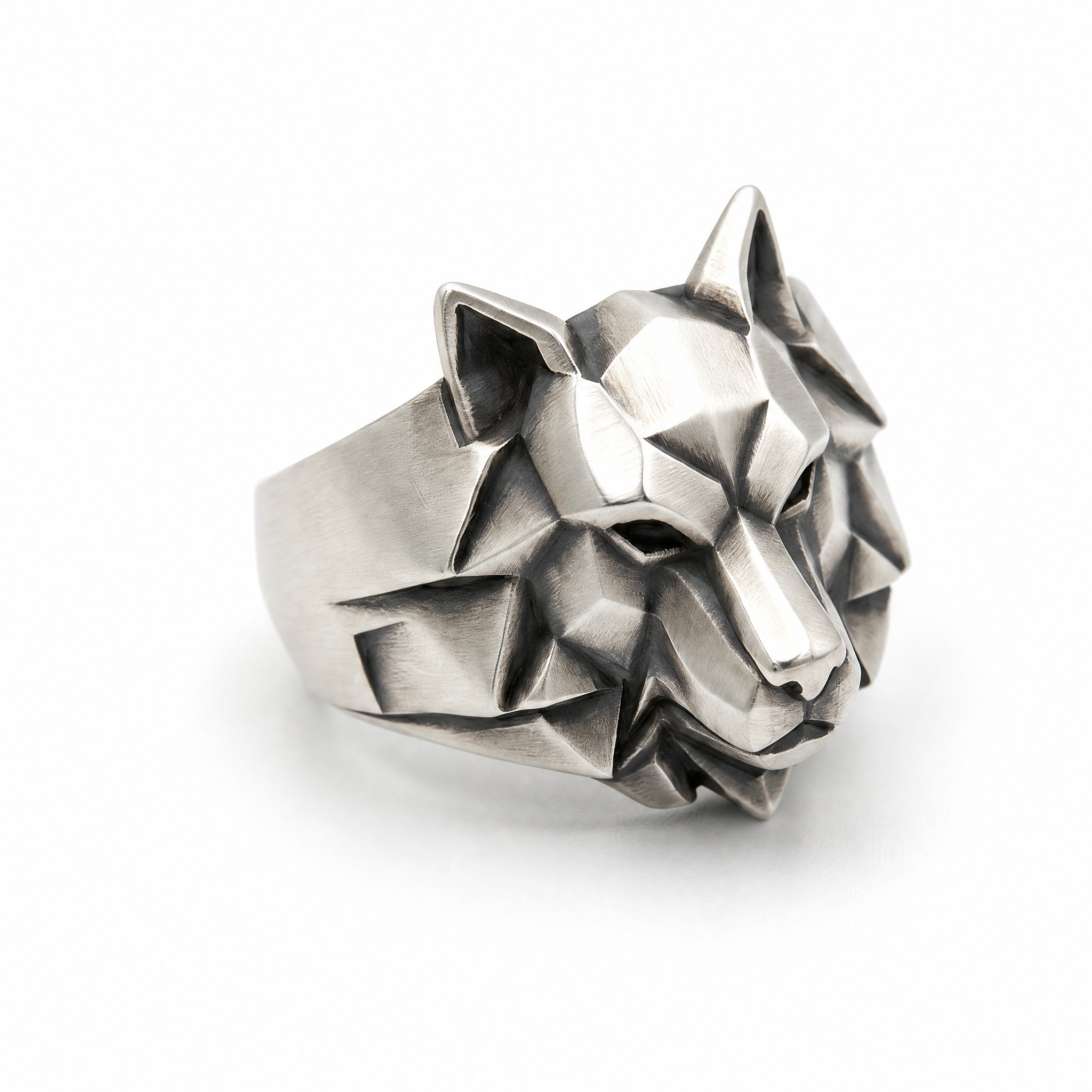 FENRIR wolf head signet ring brutalist design · 925 sterling silver · Black Rock Jewel