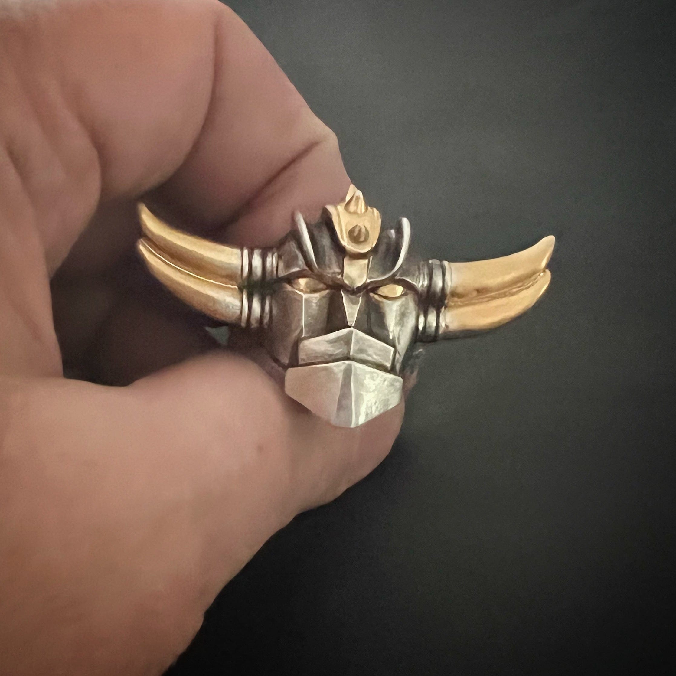 GRENDIZER — Anime Tribute Signet | Gold Plated Sterling Silver Black Rock Jewel GRENDIZER Anime Tribute Signet | Black Rock Jewel ring