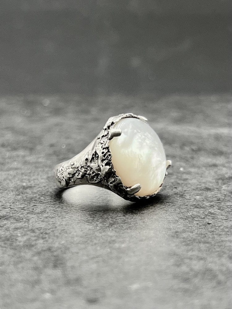LUNA — Iridescent Mother of Pearl Signet | Solid Sterling Silver Black Rock Jewel LUNA Mother of Pearl Signet Ring | Black Rock Jewel ring
