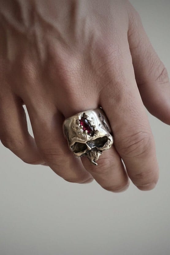 MEND — Garnet Suture Skull | Solid Sterling Silver Black Rock Jewel MEND Garnet Suture Skull Ring | Black Rock Jewel ring