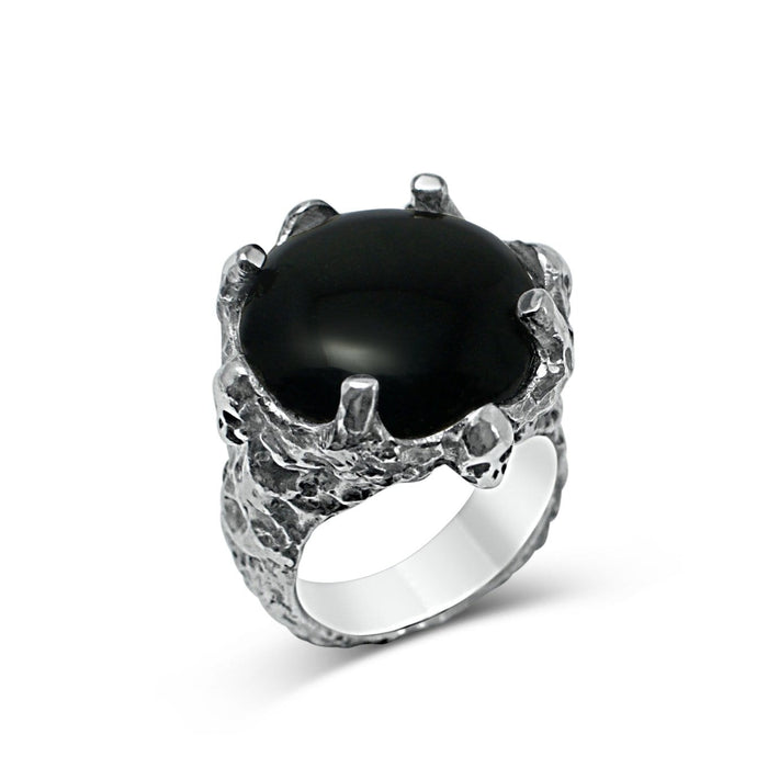 Men´s ring Onyx stone with skulls - Black Rock Jewel