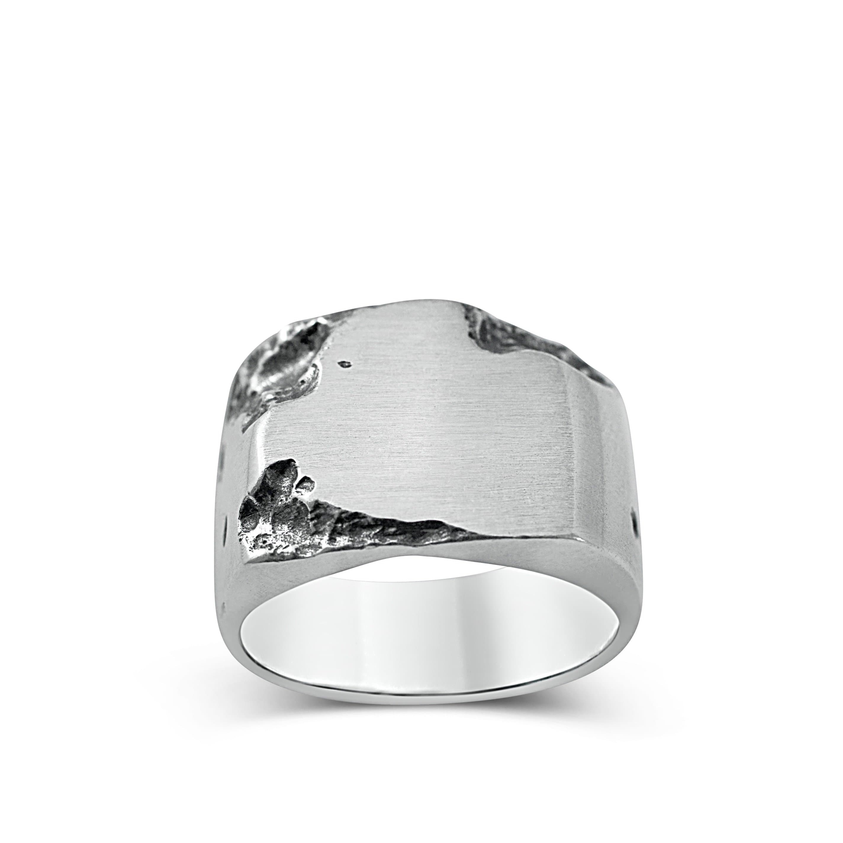 Men's ring Signet eroded - Black Rock Jewel