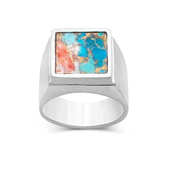 Men´s ring signet Mohave copper oyster turquoise gemstone - Black Rock Jewel