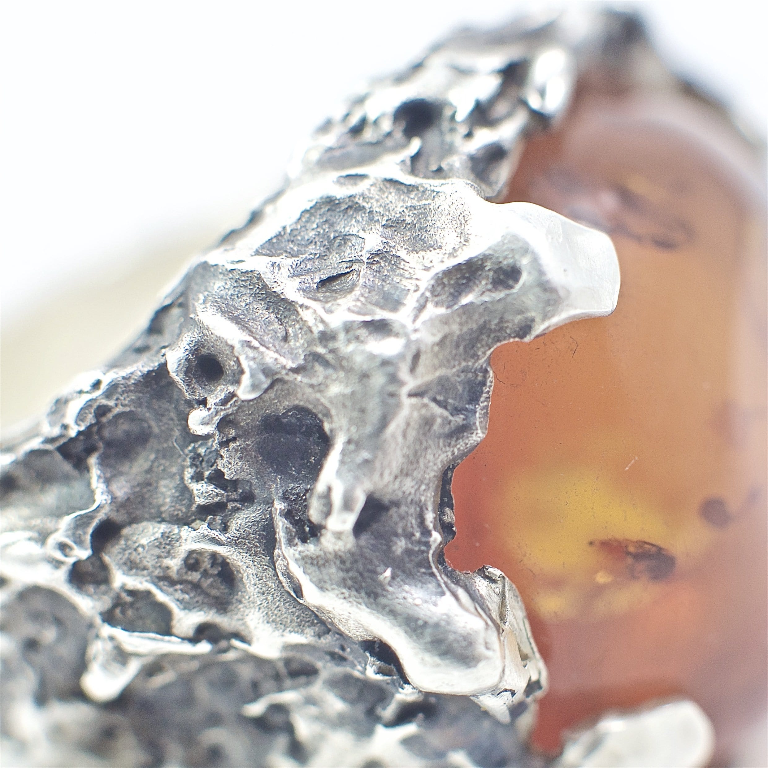 Men's signet ring Baltic amber orange big - Black Rock Jewel