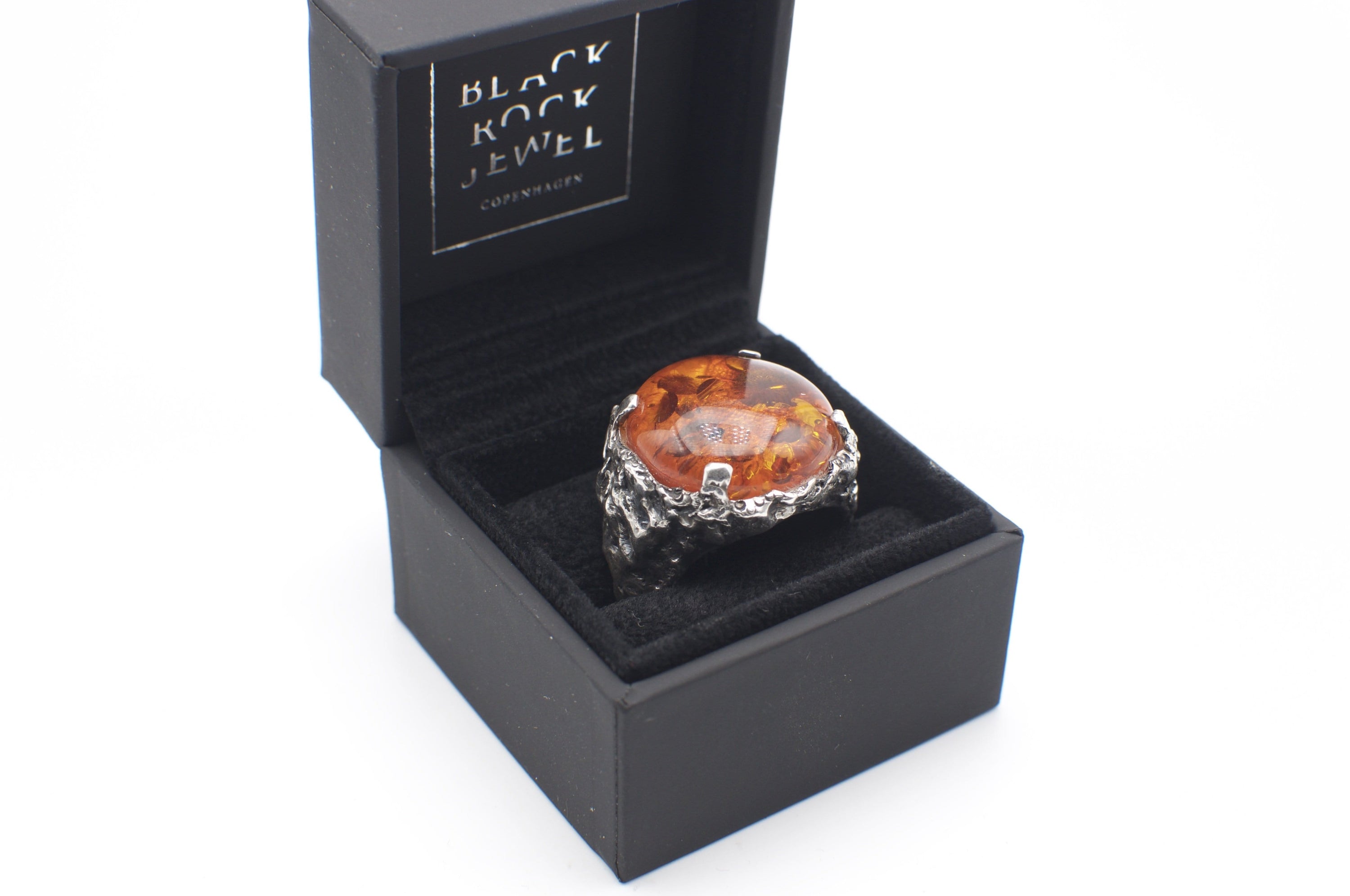 Men's signet ring Baltic amber orange big - Black Rock Jewel