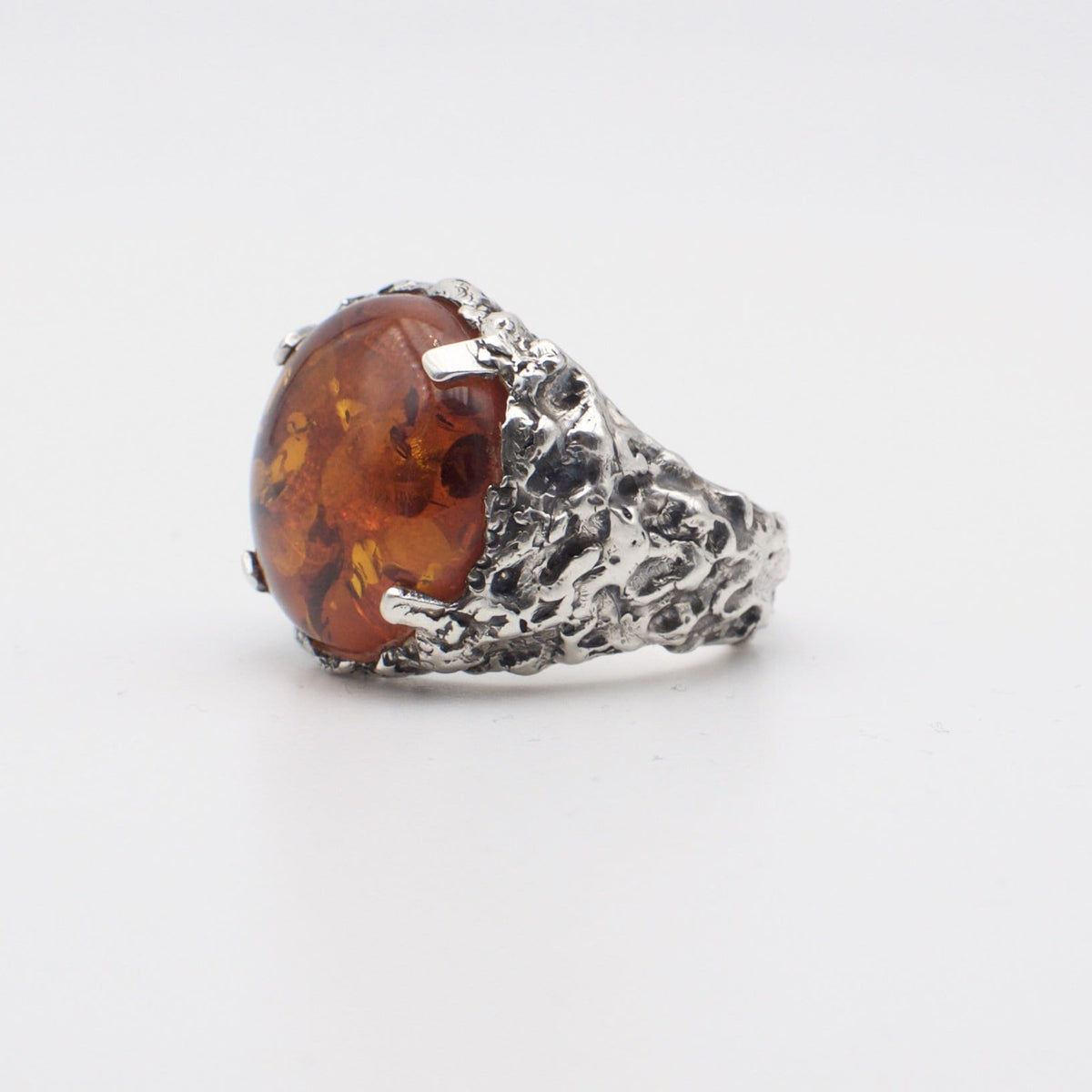 Men's signet ring Baltic amber orange big - Black Rock Jewel