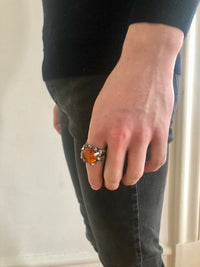 Men's signet ring Baltic amber orange big - Black Rock Jewel