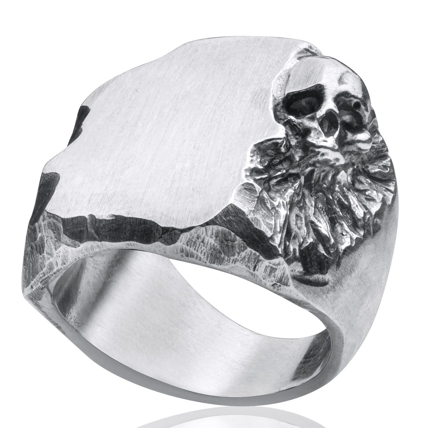 Skull ring Signet carved big - Black Rock Jewel