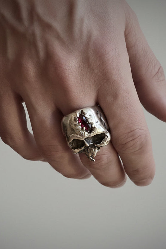 The Skull ring with red garnet stone - Black Rock Jewel