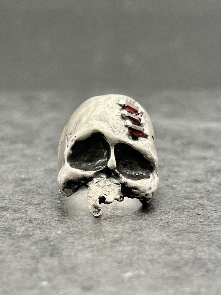 The Skull ring with red garnet stone - Black Rock Jewel