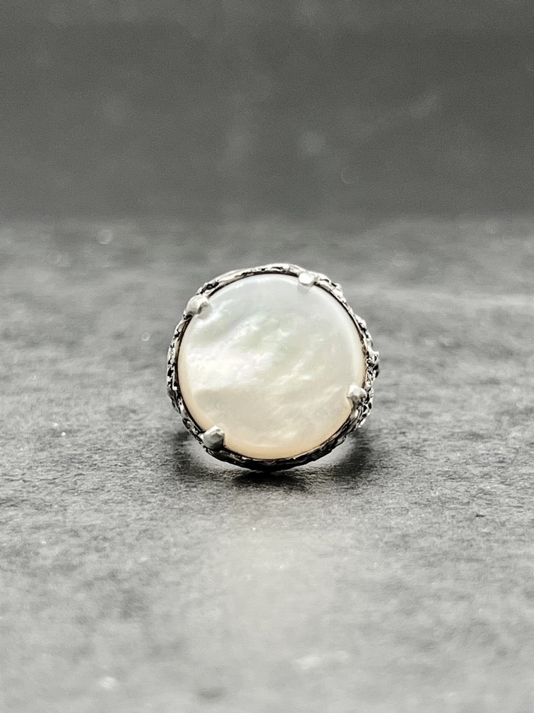 White Freshwater Mother Of Pearl Shell Ring - Black Rock Jewel