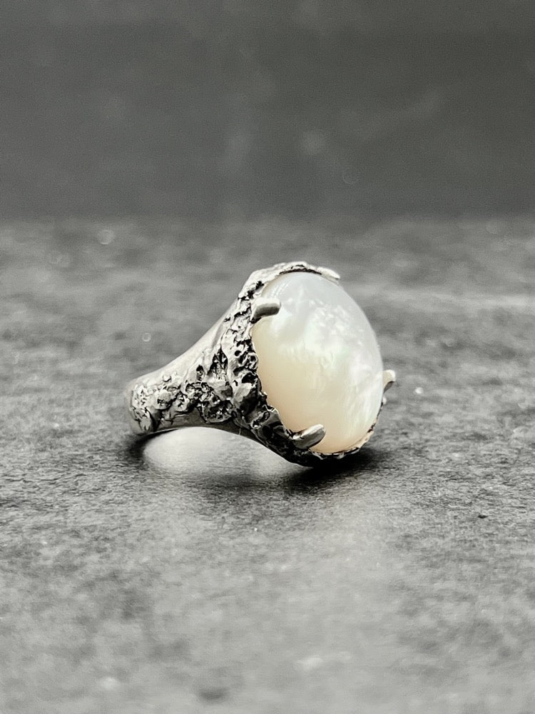 White Freshwater Mother Of Pearl Shell Ring - Black Rock Jewel